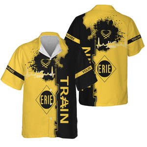 Railspirit Personalized Erie Railroad Hawaiian Shirt Engine Heartbeat and Track Love Style Shirt Gift Idea For Train Lovers