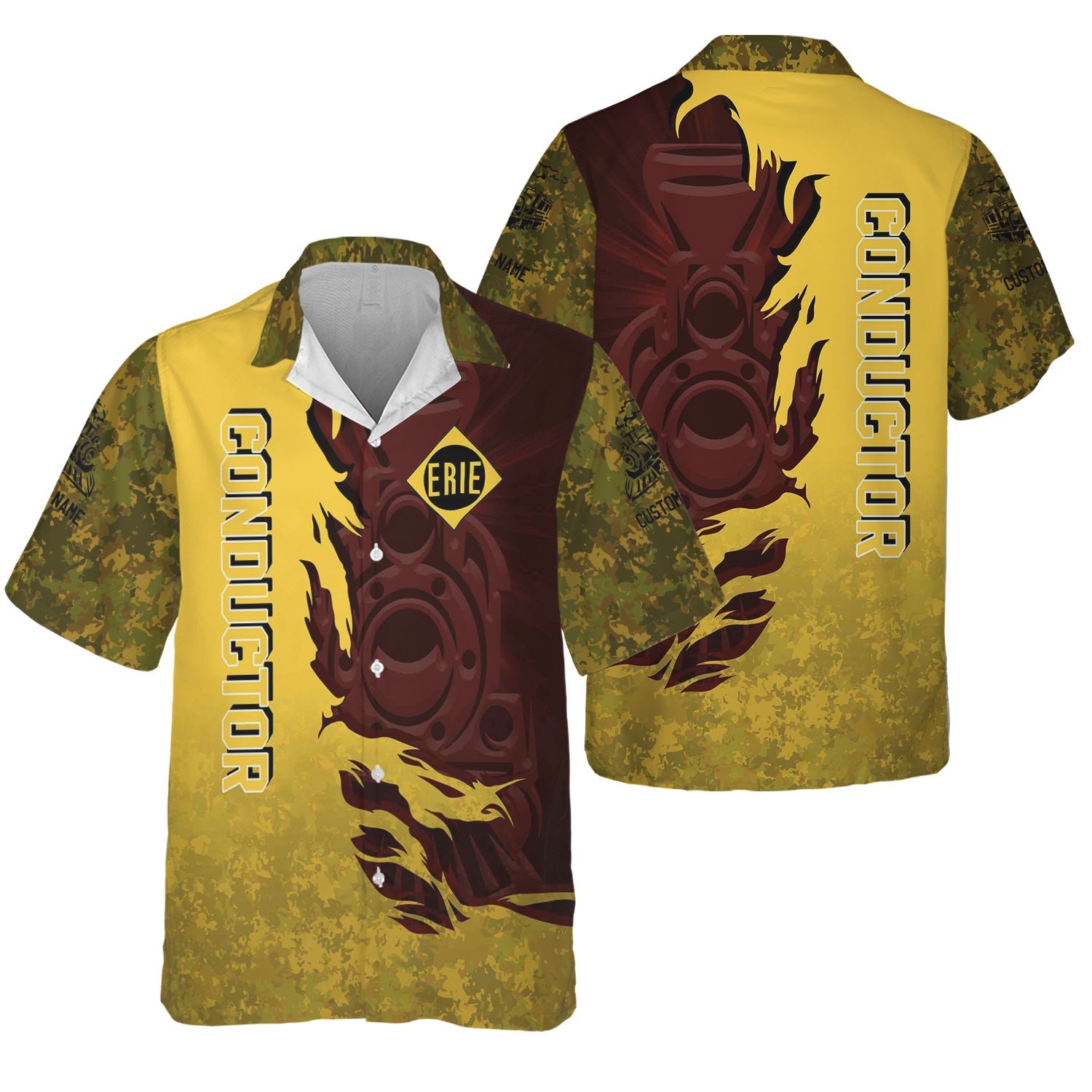 Railspirit Personalized Erie Railroad Hawaiian Shirt Blazing Style with Custom Position Train Shirt