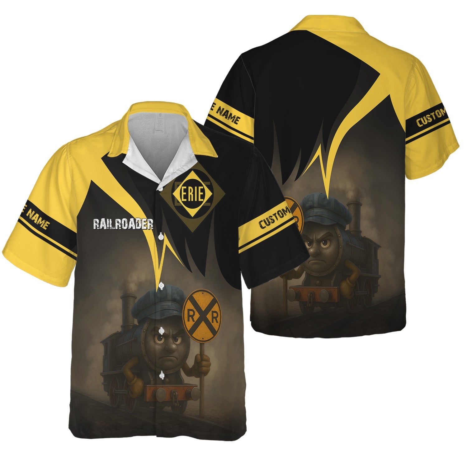 Railspirit Personalized Erie Railroad Hawaiian Shirt Angry Train Hawaiian Shirt Gift Idea For Train Lover