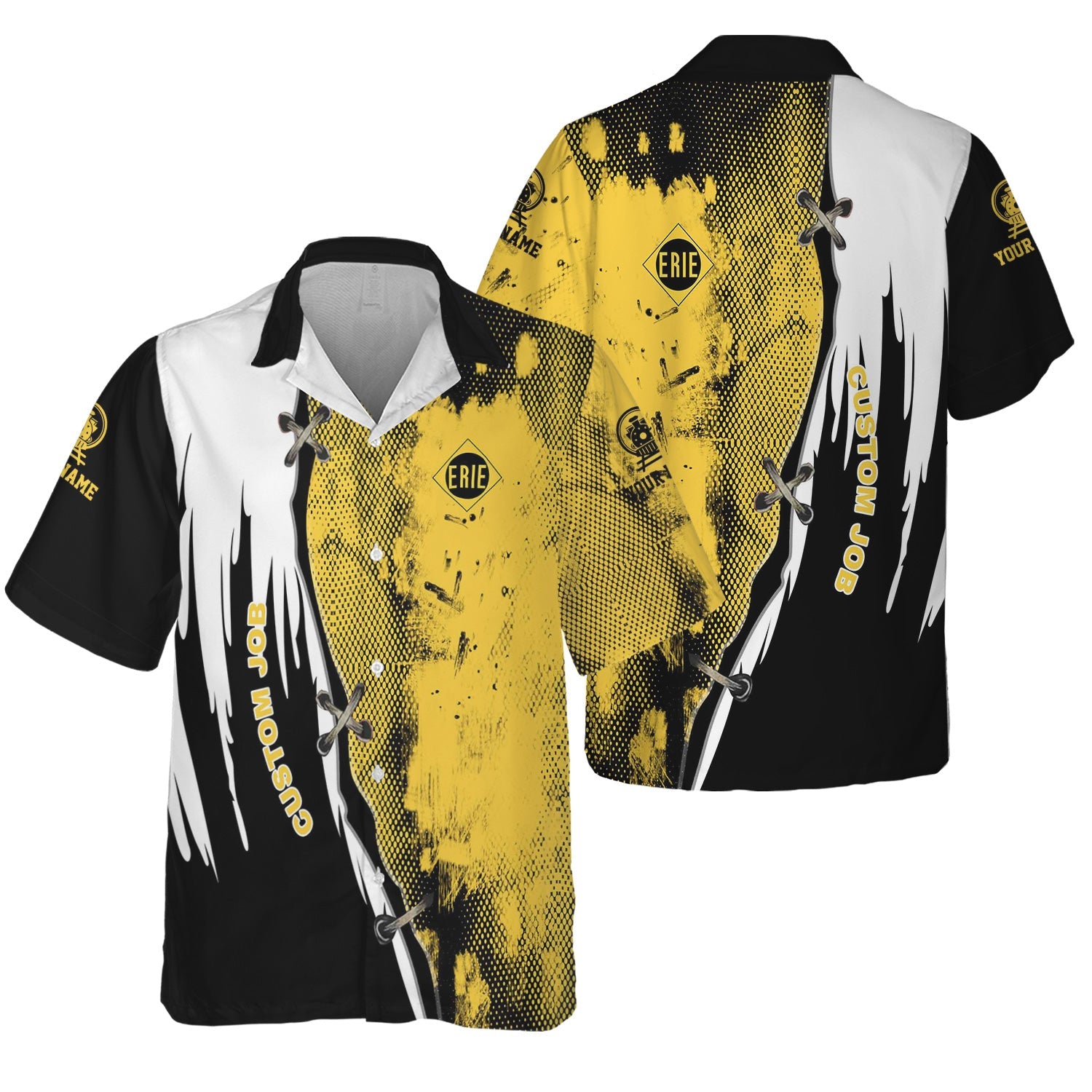Railspirit Personalized Erie Railroad Hawaiian Shirt Retro Stitches Design with Custom Position Train Shirt