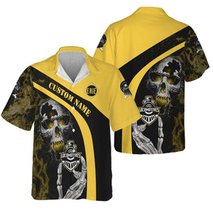Railspirit Personalized Erie Railroad Hawaiian Shirt Flame Skull Design Train Shirt for Locomotive Fans