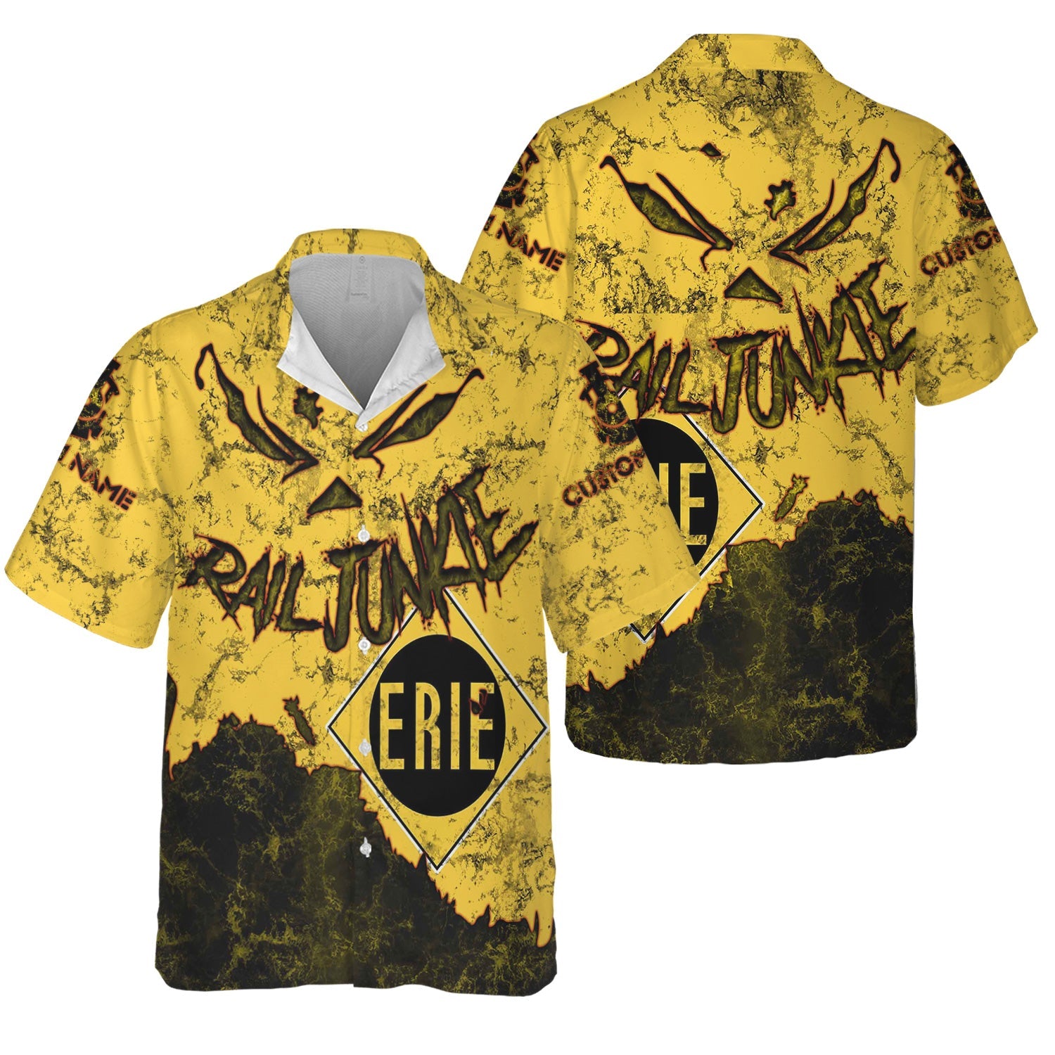 Railspirit Personalized Erie Railroad Hawaiian Shirt Torn Graphic Style Train Shirt For Rail Junkie