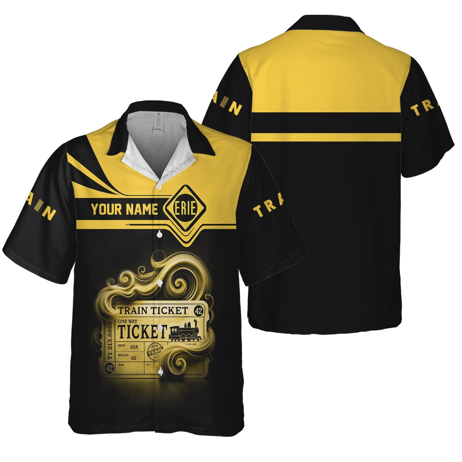 Railspirit Personalized Erie Railroad Hawaiian Shirt Train Ticket  American Locomotive Printed Train