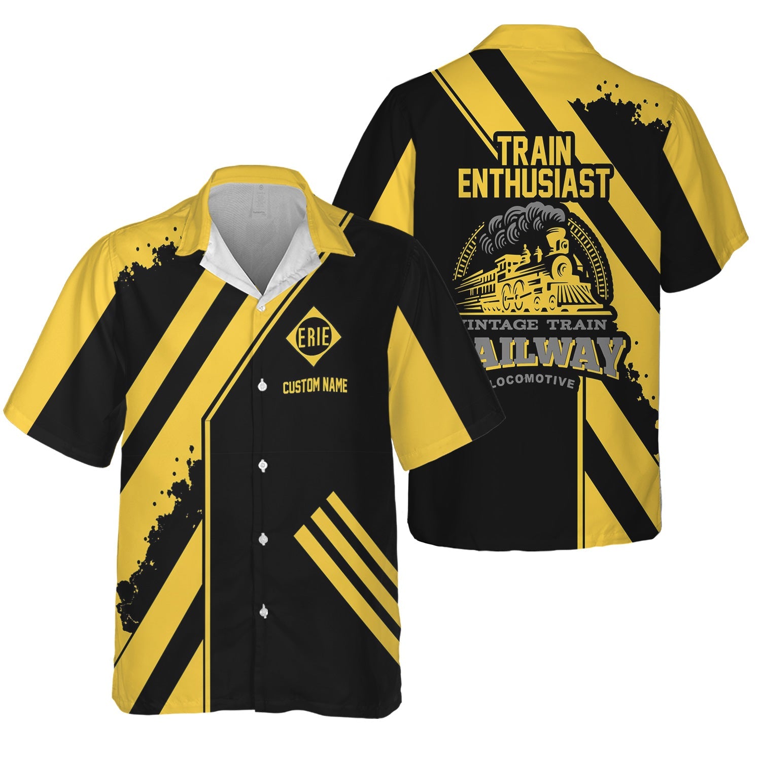 Railspirit Personalized Erie Railroad Hawaiian Shirt Locomotive Design Train Shirt for Train Enthusiast