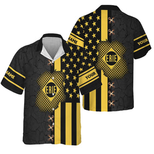 Railspirit Personalized Erie Railroad Hawaiian Shirt American Flag with Crack Effect Train Shirt