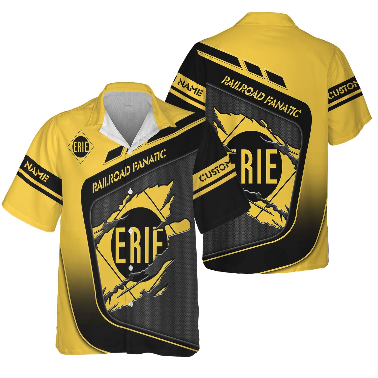 Railspirit Personalized Erie Railroad Hawaiian Shirt Ripped Texture Style Train Shirt For Railroad Fanatic