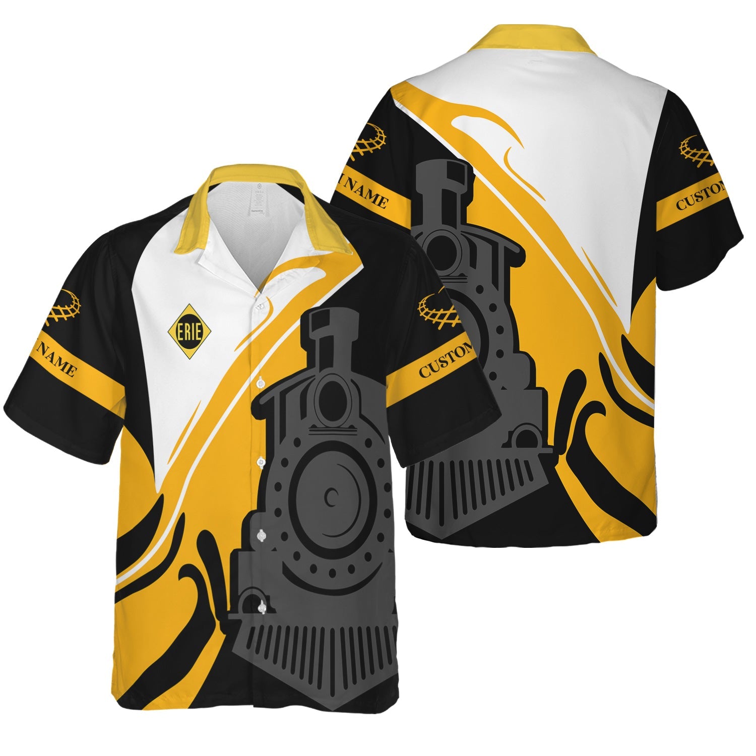 Railspirit Personalized Erie Railroad Hawaiian Shirt Flame-Inspired Style Shirt Gift Idea For Train Lovers