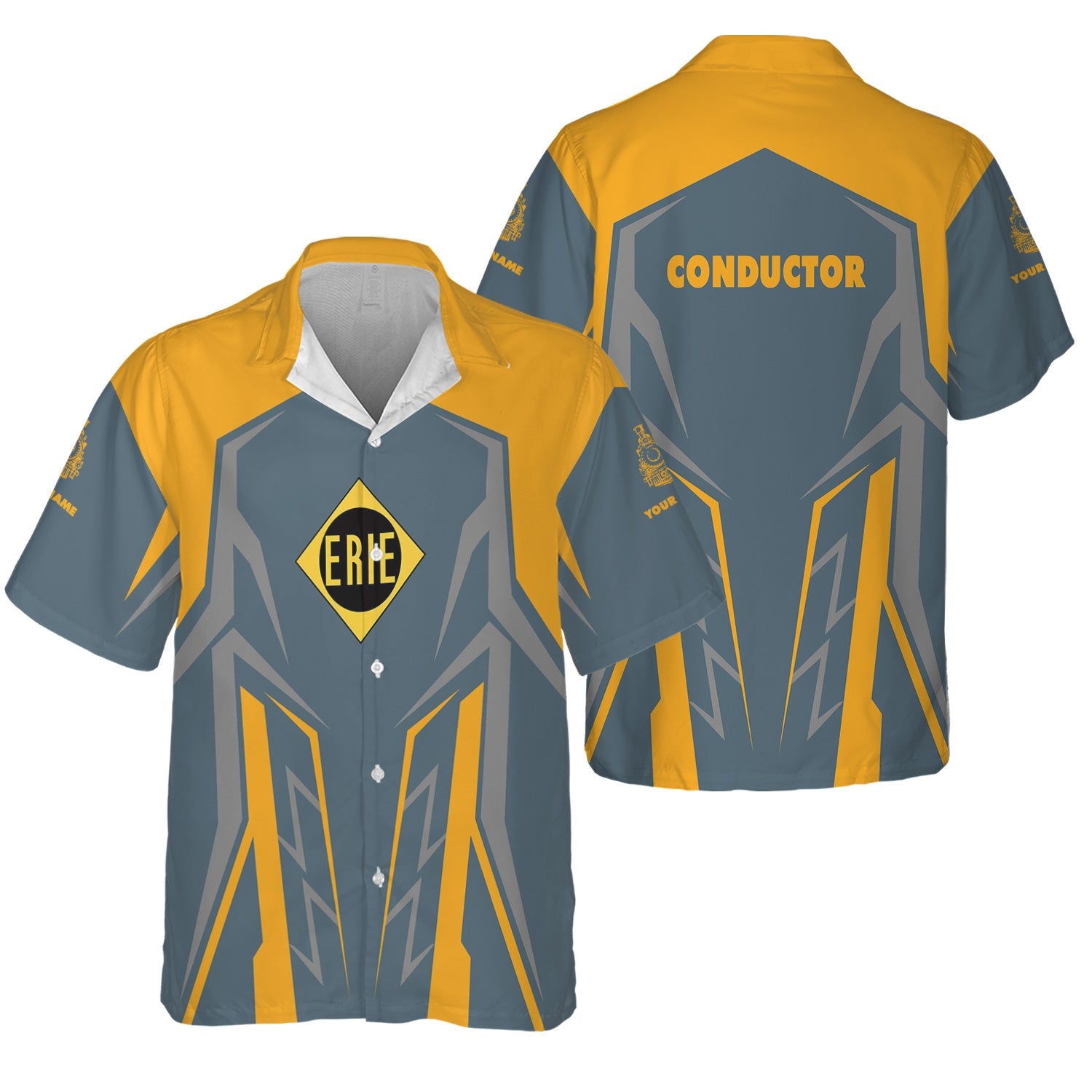 Railspirit Personalized Erie Railroad Hawaiian Shirt Futuristic Design with Custom Job Train Shirt