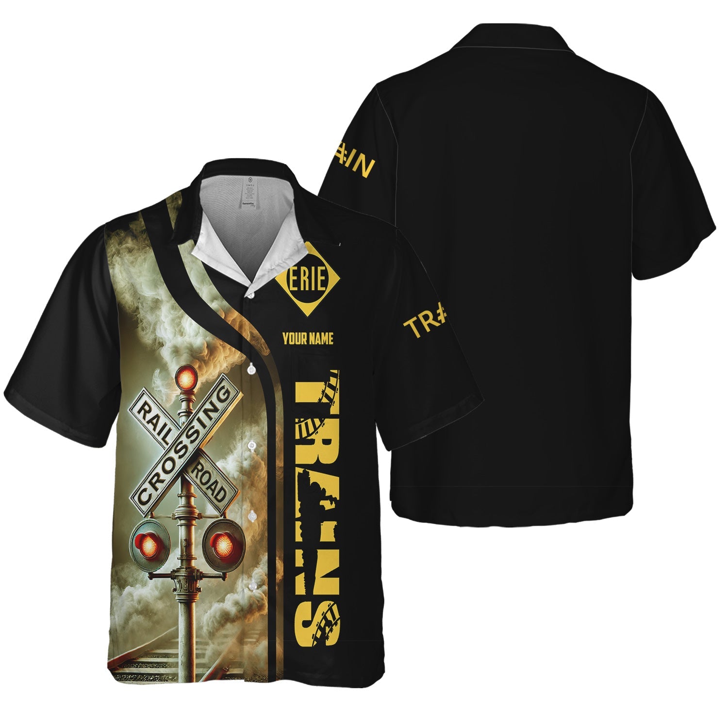 Railspirit Custom Name Erie Railroad Hawaiian Shirt Railroad Crossing Sign Printed Train Shirt