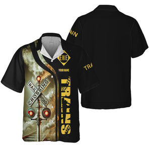Railspirit Custom Name Erie Railroad Hawaiian Shirt Railroad Crossing Sign Printed Train Shirt