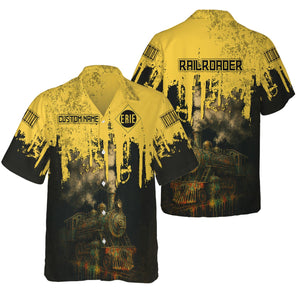 Railspirit Personalized Erie Railroad Hawaiian Shirt Vintage Train Art Style Shirt For Locomotive Fans