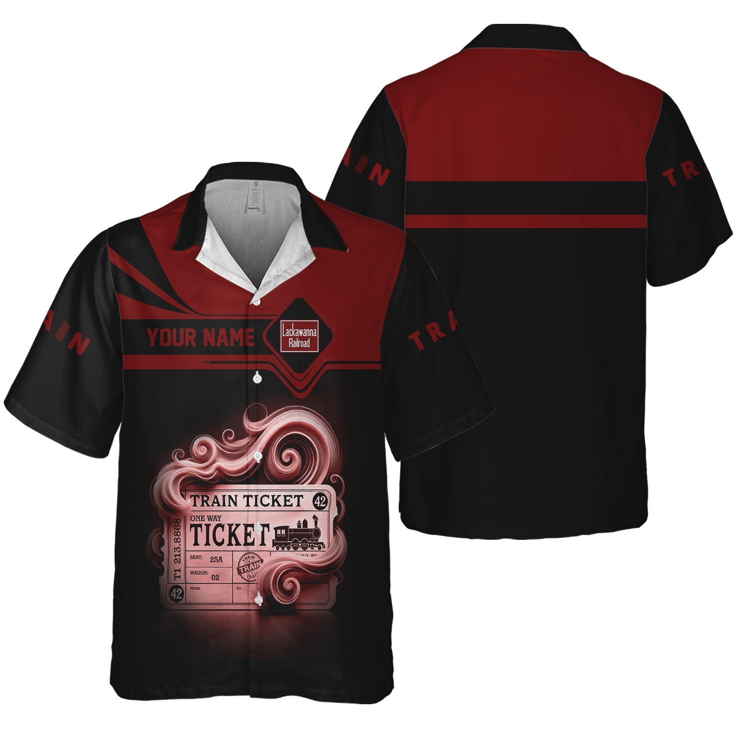 Railspirit Personalized Delaware, Lackawanna and Western Railroad Hawaiian Shirt Train Ticket  American Locomotive Printed Train