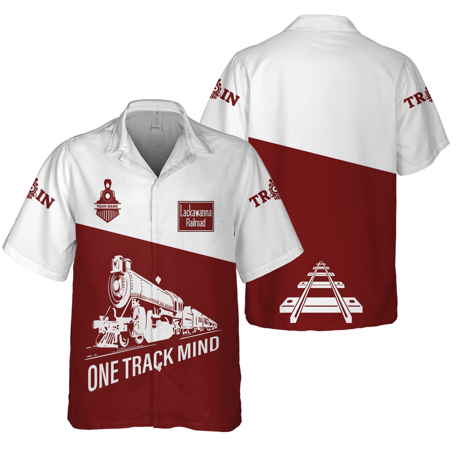 Railspirit Personalized Delaware, Lackawanna and Western Railroad Hawaiian Shirt One Track Mind Unisex Train Shirt Gift Idea For Train Lover