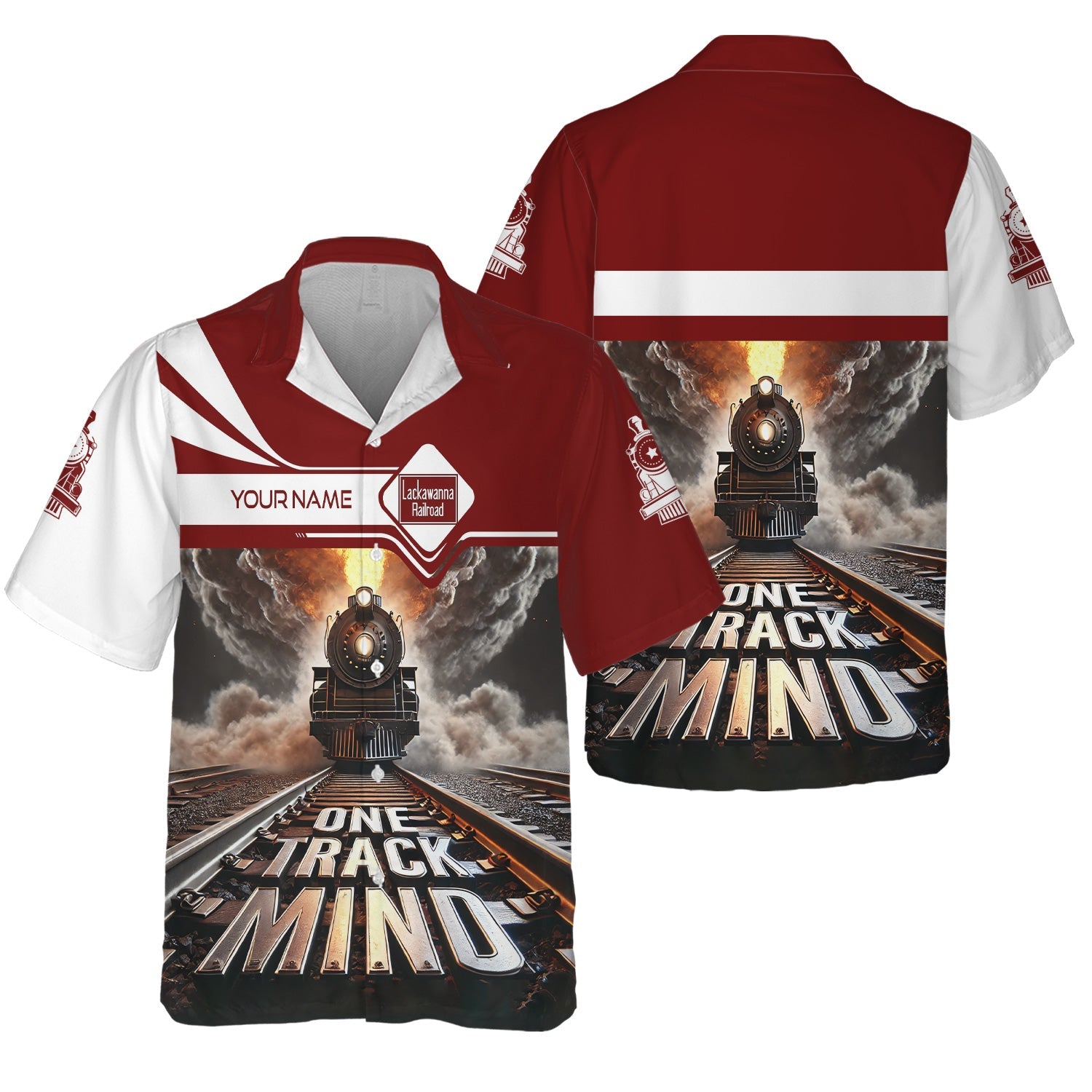 Railspirit Personalized Delaware, Lackawanna and Western Railroad Hawaiian Shirt One Track Mind DL&W Train Printed Shirt