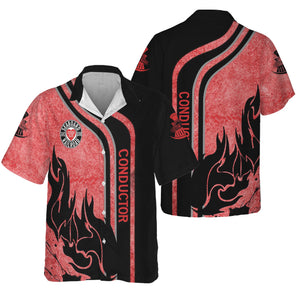 Railspirit Personalized Seaboard Air Line Railroad Hawaiian Shirt Flame Design with Custom Job Position Train Shirt