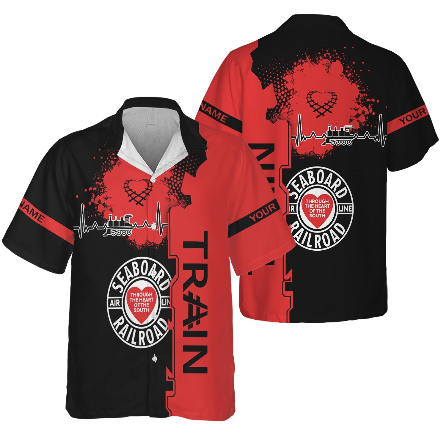 Railspirit Personalized Seaboard Air Line Railroad Hawaiian Shirt Engine Heartbeat and Track Love Style Shirt Gift Idea For Train Lovers