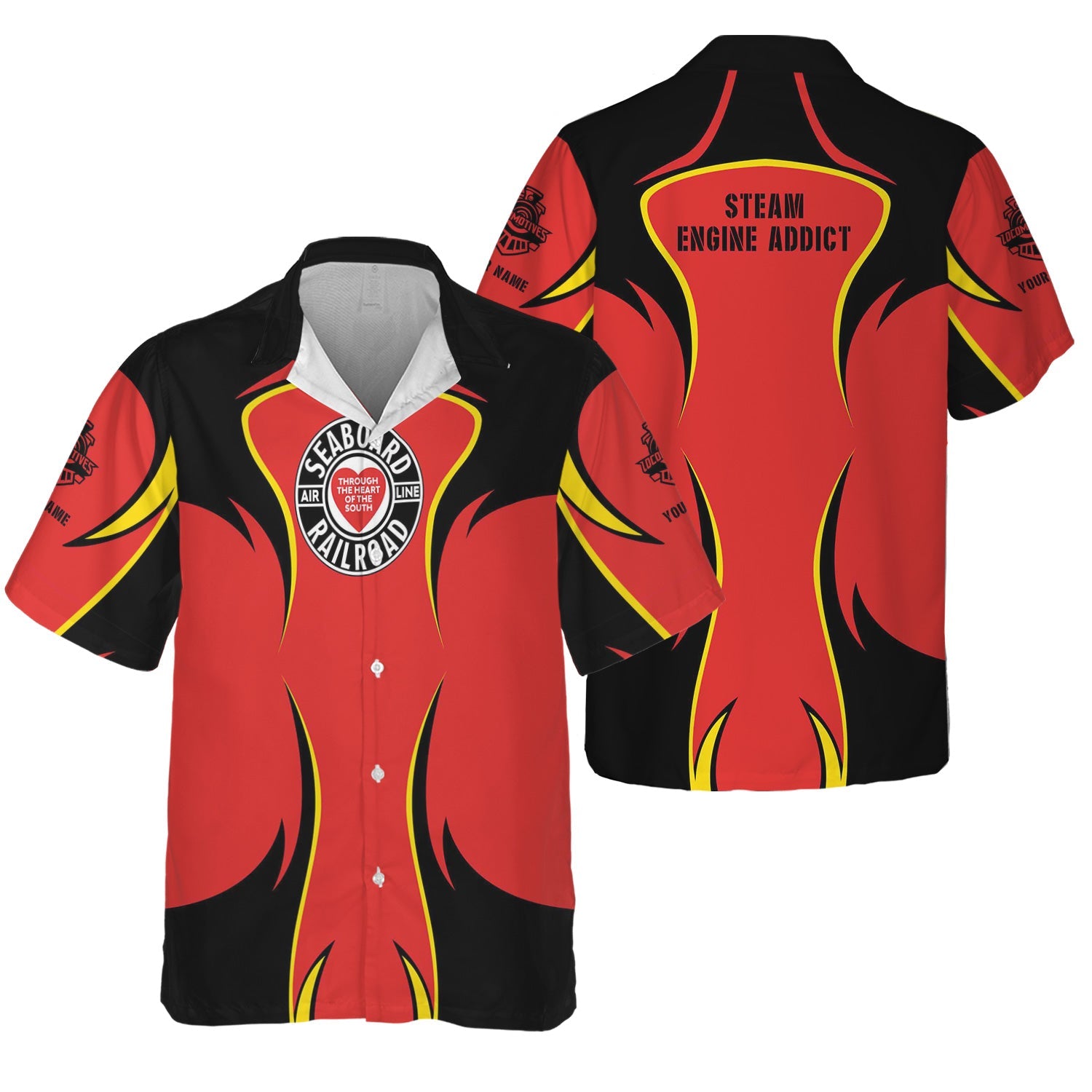 Railspirit Personalized Seaboard Air Line Railroad Hawaiian Shirt Distinctive Flame Style Shirt For Steam Engine Addict