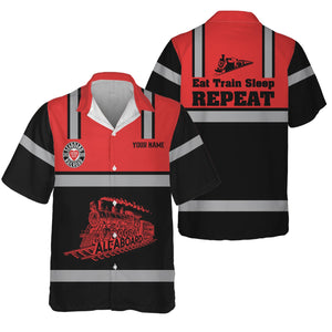 Railspirit Custom Name Seaboard Air Line Railroad Hawaiian Shirt Eat Train Sleep Repeat Printed Train Shirt