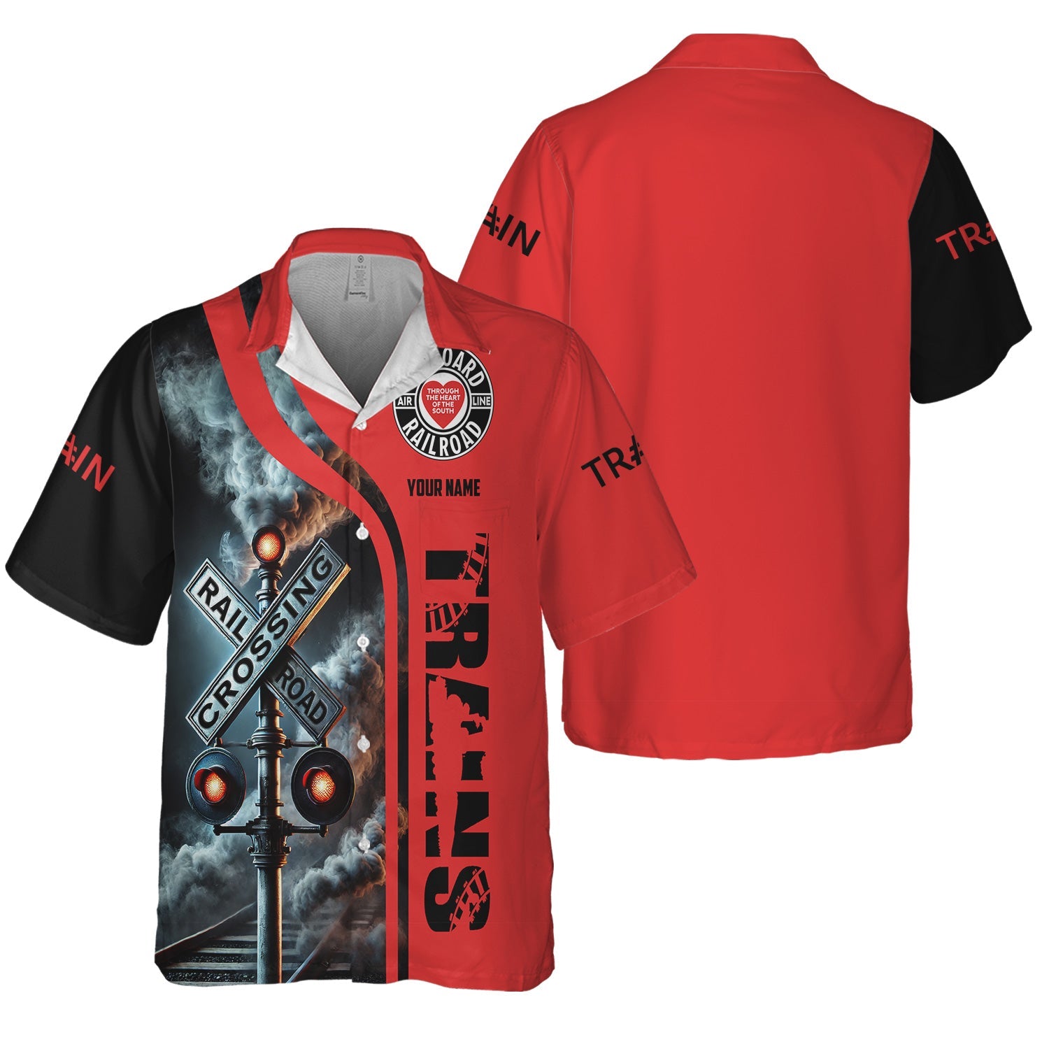 Railspirit Custom Name Seaboard Air Line Railroad Hawaiian Shirt Railroad Crossing Sign Printed Train Shirt