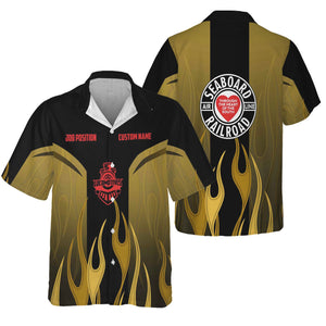 Railspirit Custom Name and Job Title Seaboard Air Line Railroad Hawaiian Shirt Flame Graphic Train Shirt For Rail Workers