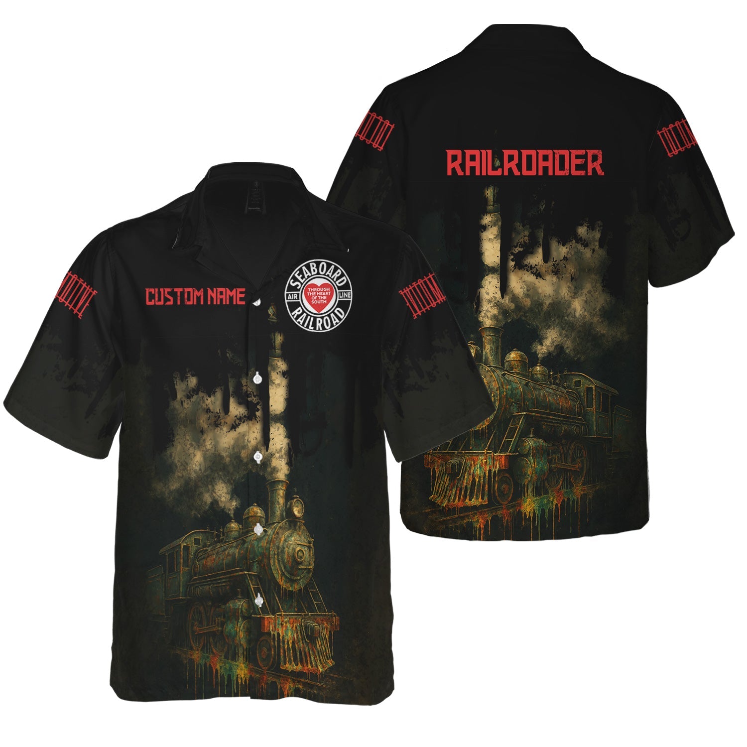 Railspirit Personalized Seaboard Air Line Railroad Hawaiian Shirt Vintage Train Art Style Shirt For Locomotive Fans