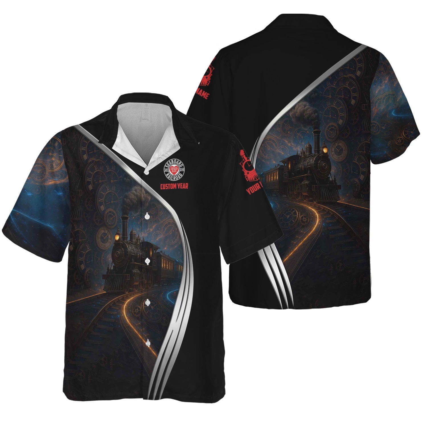 Railspirit Personalized Seaboard Air Line Railroad Hawaiian Shirt Steampunk Locomotive with Custom Year Train Shirt