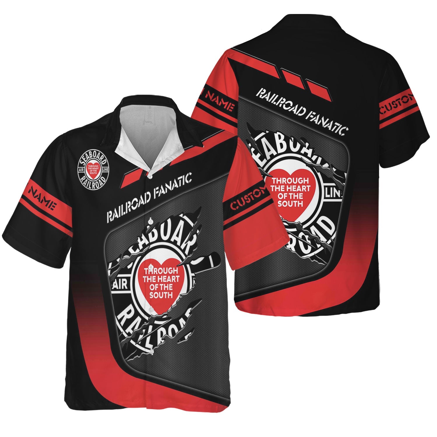 Railspirit Personalized Seaboard Air Line Railroad Hawaiian Shirt Ripped Texture Style Train Shirt For Railroad Fanatic