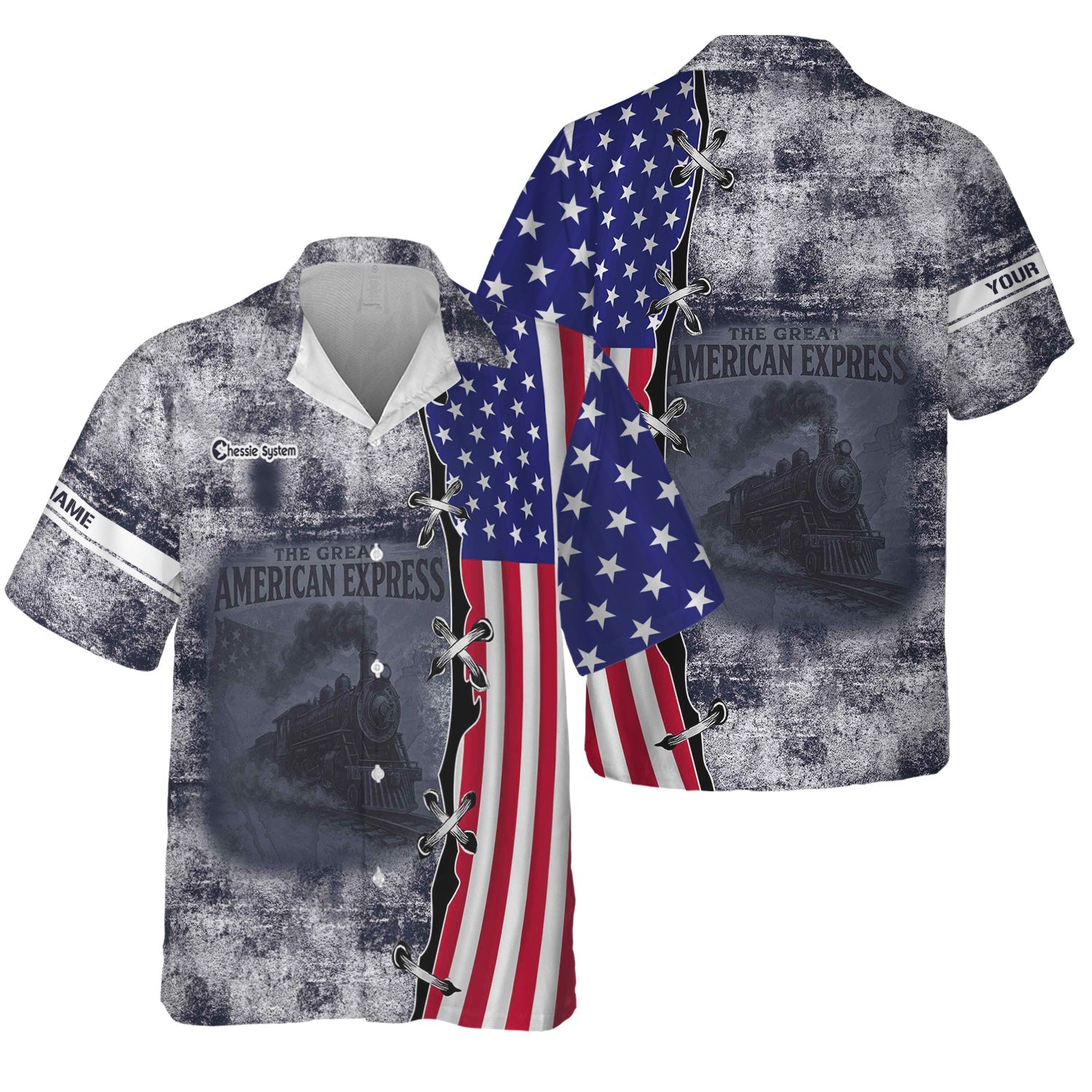 Railspirit Personalized Chessie System Railroad Hawaiian Shirt Retro American Express Train With USA Flag Shirt