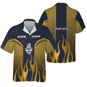 Railspirit Custom Name and Job Title Chessie System Railroad Hawaiian Shirt Flame Graphic Train Shirt For Rail Workers
