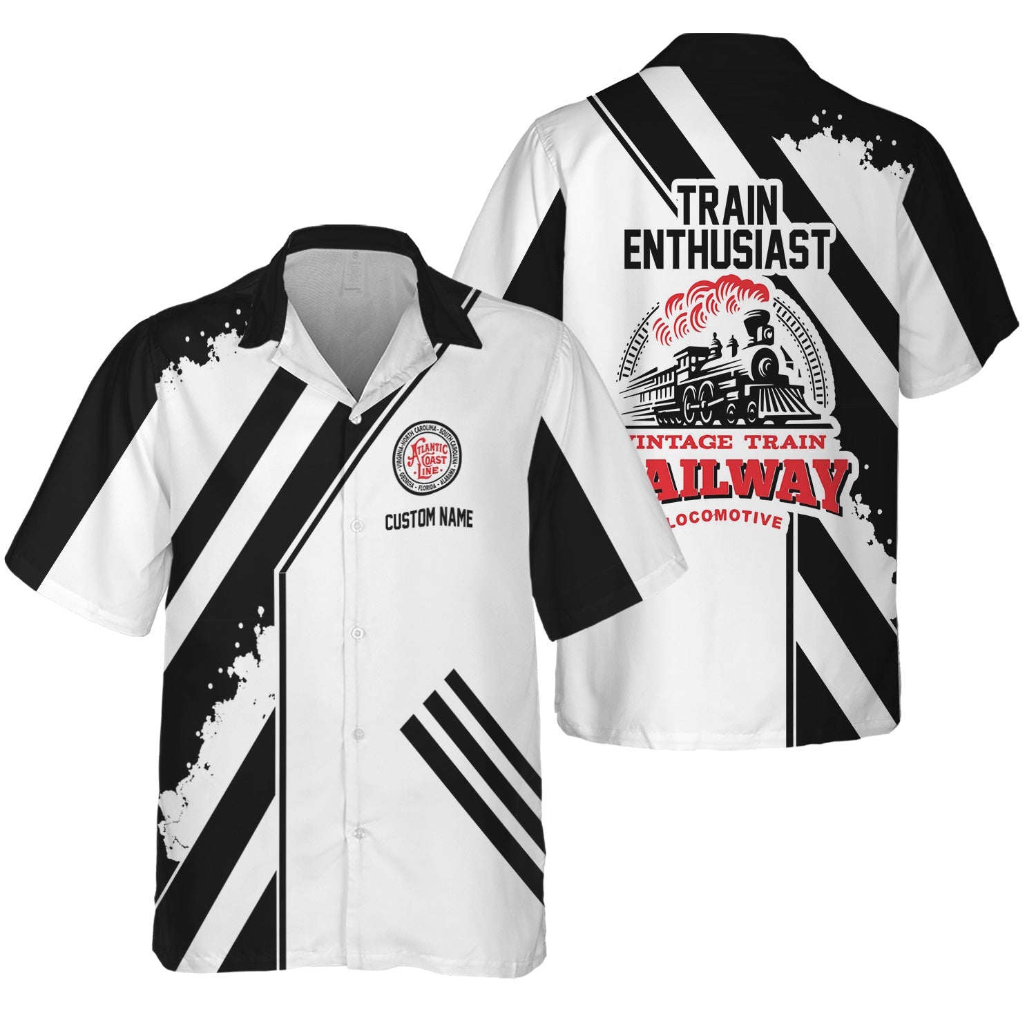 Railspirit Personalized Atlantic Coast Line Railroad Hawaiian Shirt Locomotive Design Train Shirt for Train Enthusiast