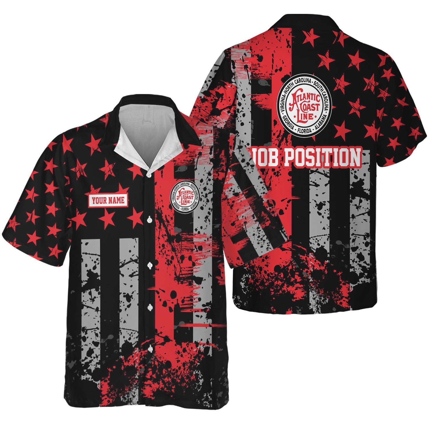 Railspirit Personalized Atlantic Coast Line Railroad Hawaiian Shirt Artistic Paint American Flag Style Train Shirt