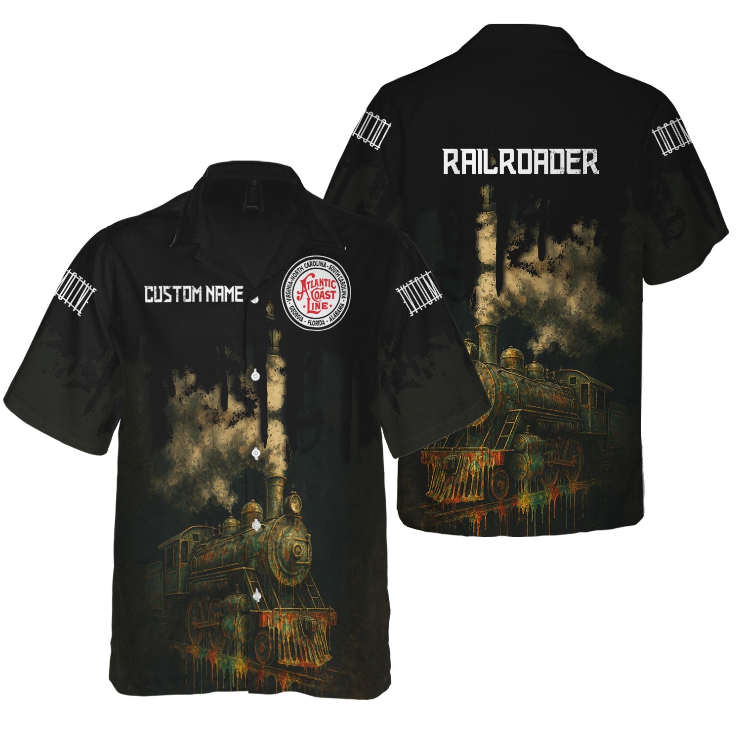 Railspirit Personalized Atlantic Coast Line Railroad Hawaiian Shirt Vintage Train Art Style Shirt For Locomotive Fans