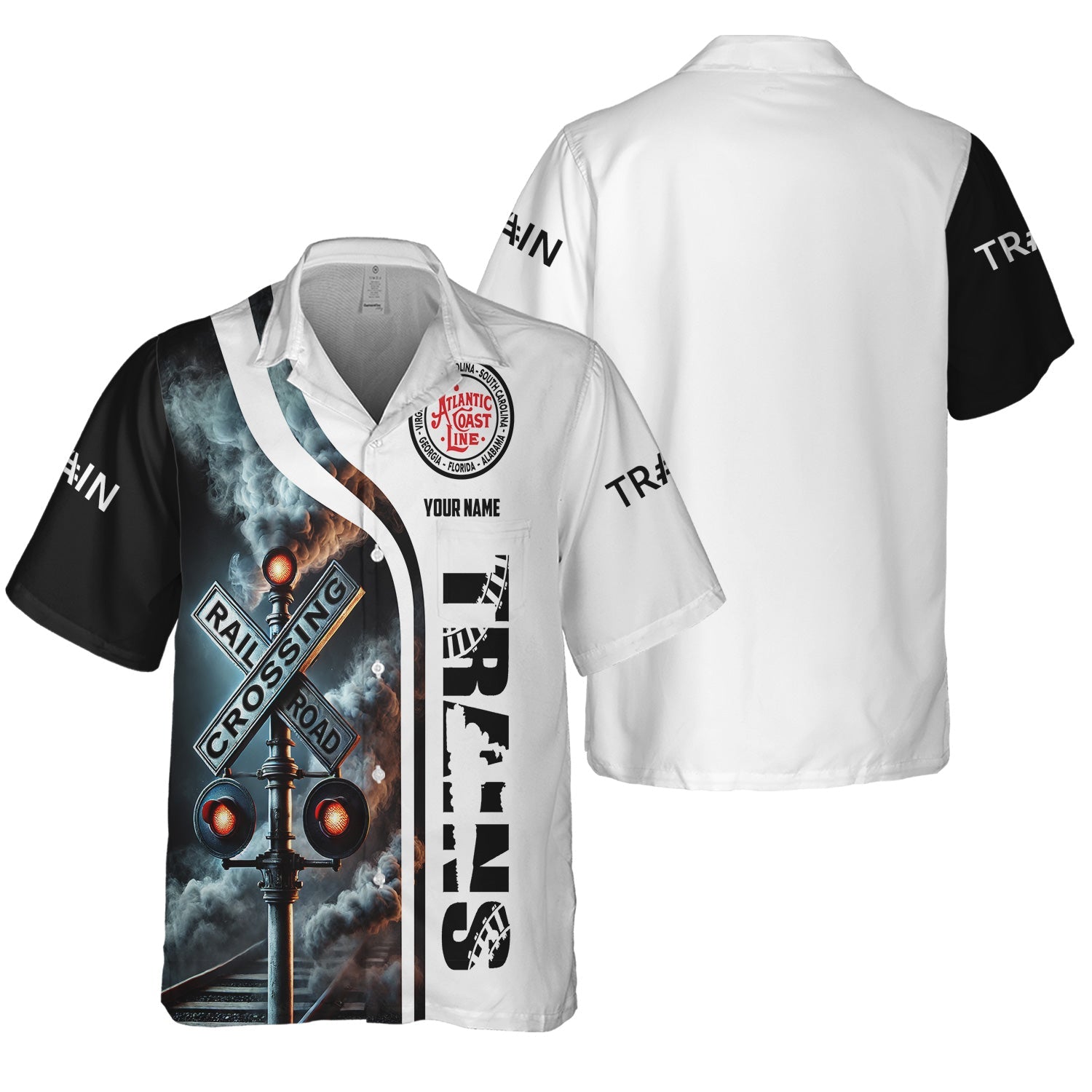 Railspirit Custom Name Atlantic Coast Line Railroad Hawaiian Shirt Railroad Crossing Sign Printed Train Shirt