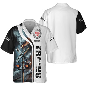 Railspirit Custom Name Atlantic Coast Line Railroad Hawaiian Shirt Railroad Crossing Sign Printed Train Shirt