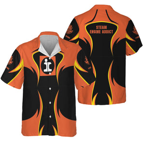 Railspirit Personalized Illinois Central Railroad Hawaiian Shirt Distinctive Flame Style Shirt For Steam Engine Addict