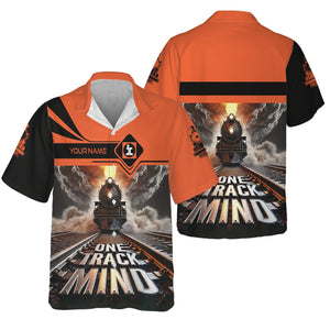 Railspirit Personalized Illinois Central Railroad Hawaiian Shirt One Track Mind Train Printed Shirt