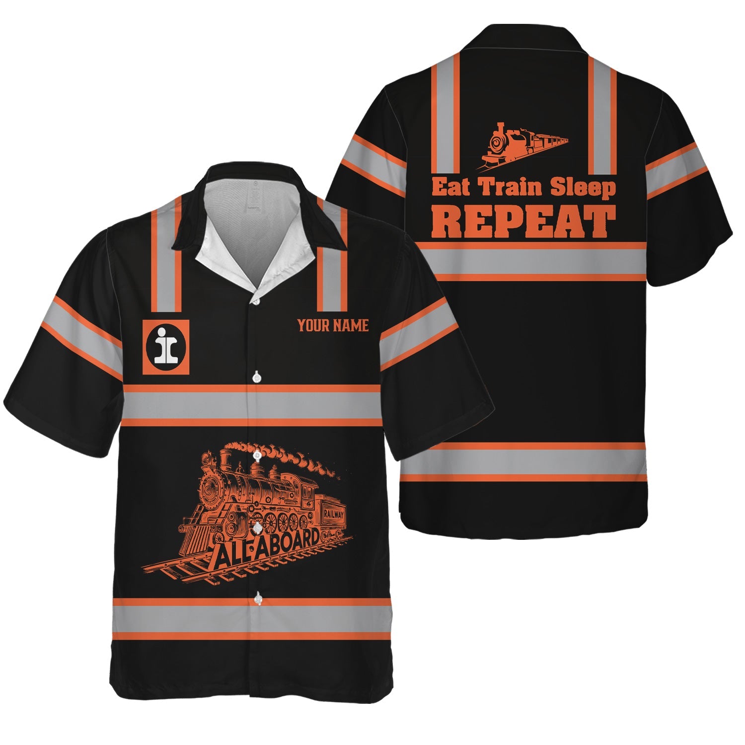 Railspirit Custom Name Illinois Central Railroad Hawaiian Shirt Eat Train Sleep Repeat Printed Train Shirt