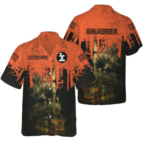 Railspirit Personalized Illinois Central Railroad Hawaiian Shirt Vintage Train Art Style Shirt For Locomotive Fans