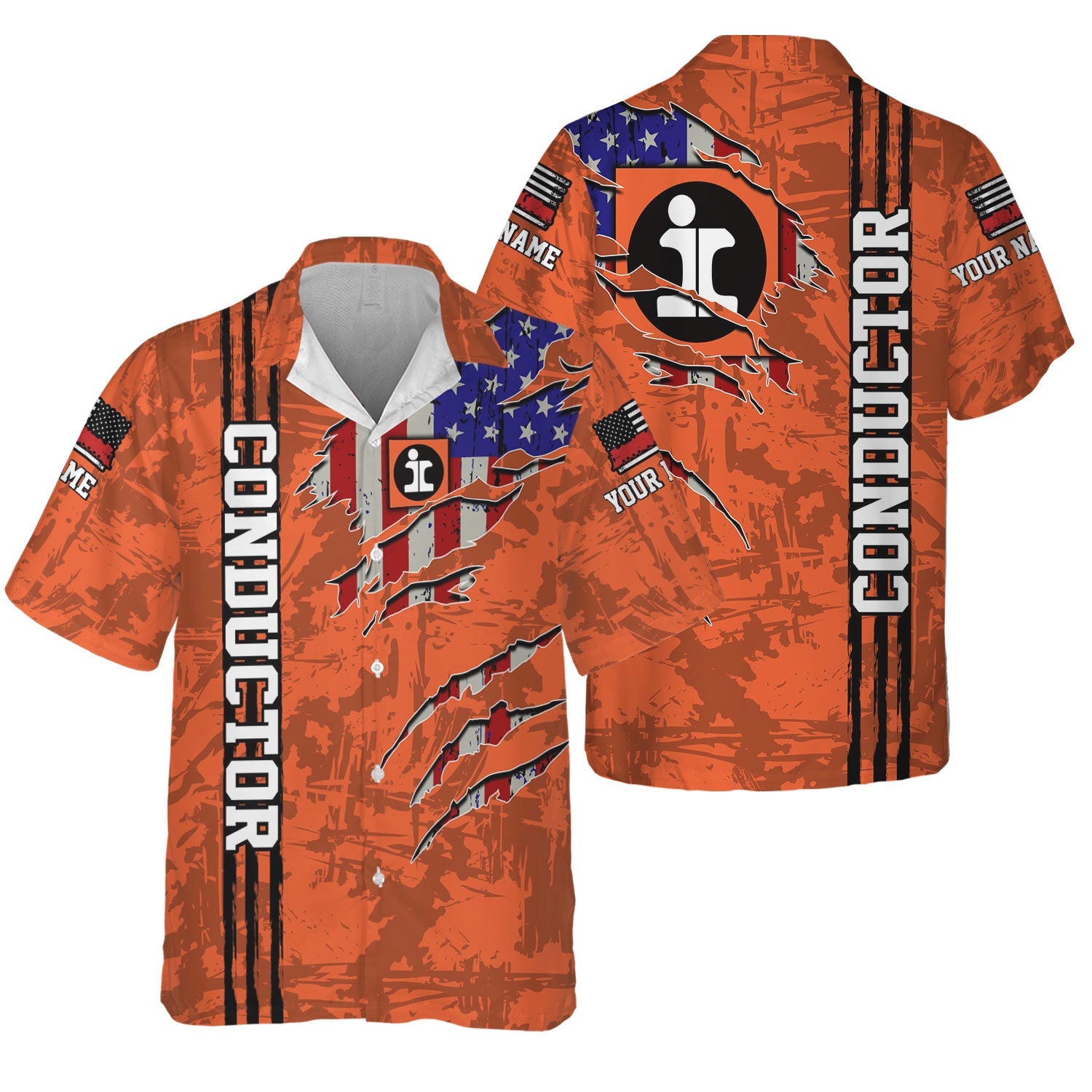 Railspirit Personalized Illinois Central Railroad Hawaiian Shirt USA Flag Claw Art with Custom Job Train Shirt