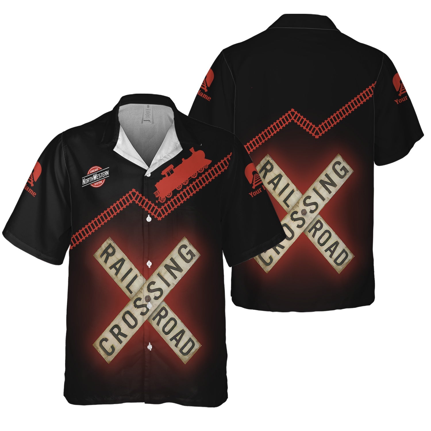 Railspirit Personalized Chicago and North Western Railway Hawaiian Shirt Railroad Crossing Printed Train Track Shirt
