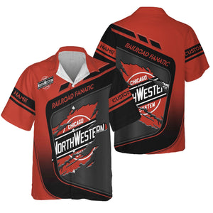 Railspirit Personalized Chicago and North Western Railway Hawaiian Shirt Ripped Texture Style Train Shirt For Railroad Fanatic