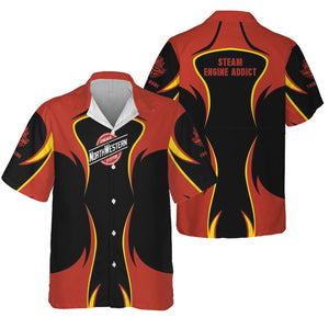 Railspirit Personalized Chicago and North Western Railway Hawaiian Shirt Distinctive Flame Style Shirt For Steam Engine Addict