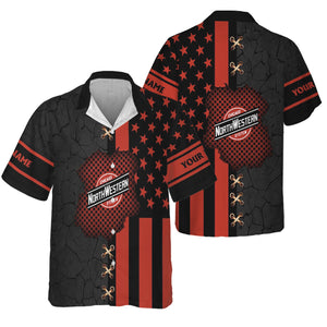 Railspirit Personalized Chicago and North Western Railway Hawaiian Shirt American Flag with Crack Effect Train Shirt