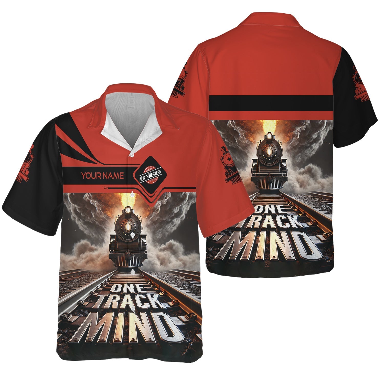 Railspirit Personalized Chicago and North Western Railway Hawaiian Shirt One Track Mind Train Printed Shirt
