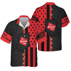 Railspirit Personalized Chicago, Milwaukee, St. Paul and Pacific Railroad Hawaiian Shirt American Flag with Crack Effect Milwaukee Road Train Shirt