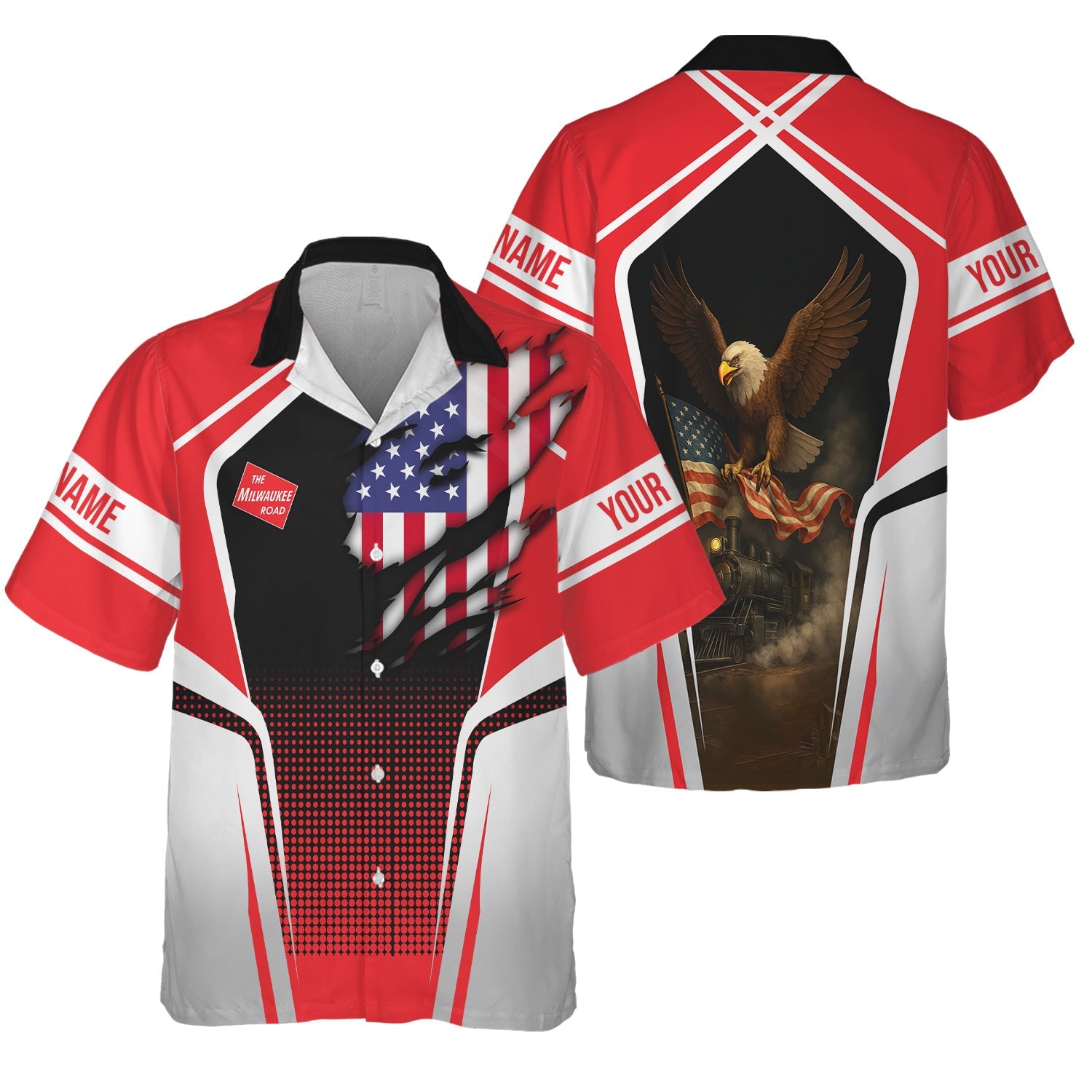 Railspirit Personalized Chicago, Milwaukee, St. Paul and Pacific Railroad Hawaiian Shirt American Eagle Vintage Train Milwaukee Road Shirt