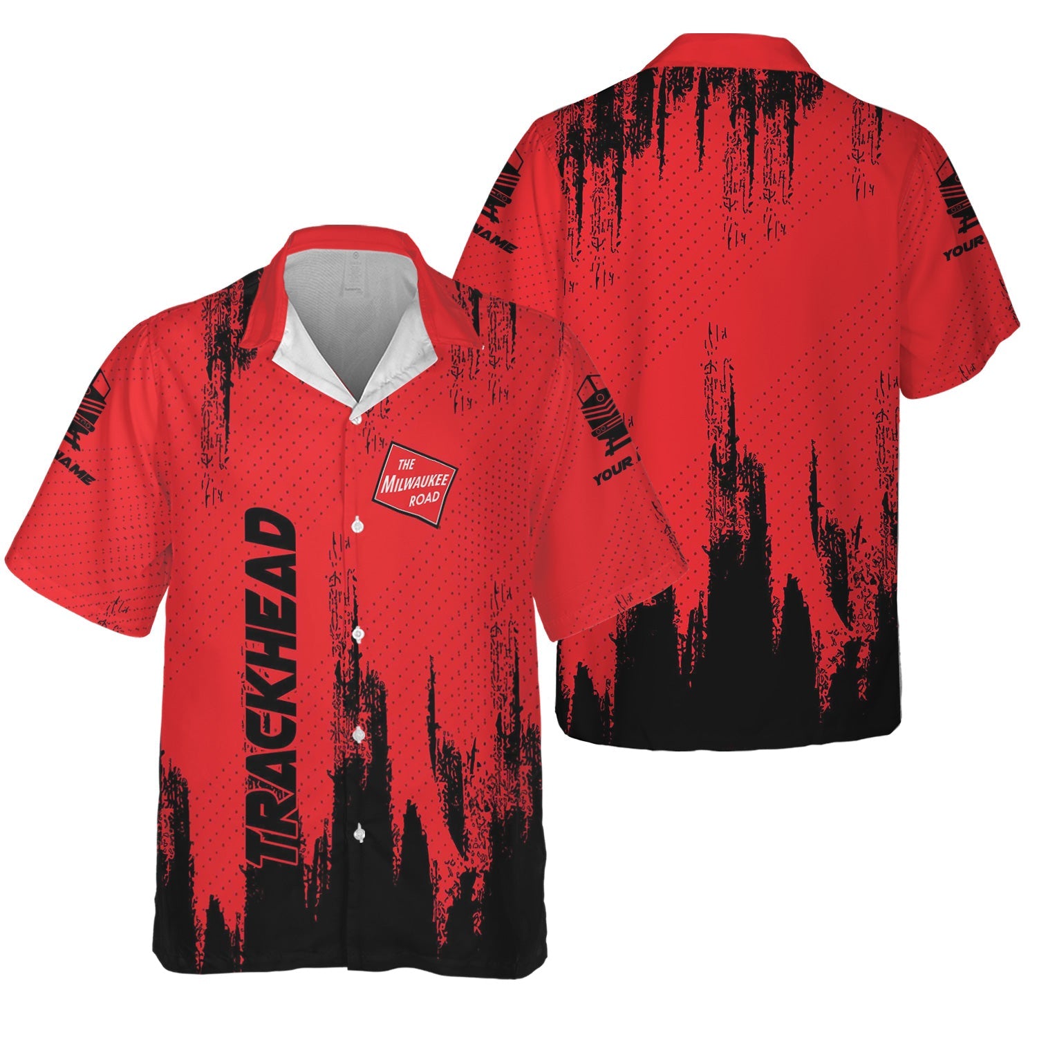 Railspirit Personalized Chicago, Milwaukee, St. Paul and Pacific Railroad Hawaiian Shirt Paint Impact Design Milwaukee Road Train Shirt for Trackhead