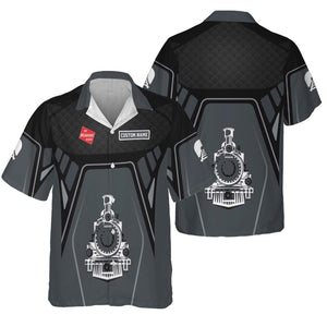 Railspirit Personalized Chicago, Milwaukee, St. Paul and Pacific Railroad Hawaiian Shirt Steam Locomotive Engine Graphic Milwaukee Road Train Shirt