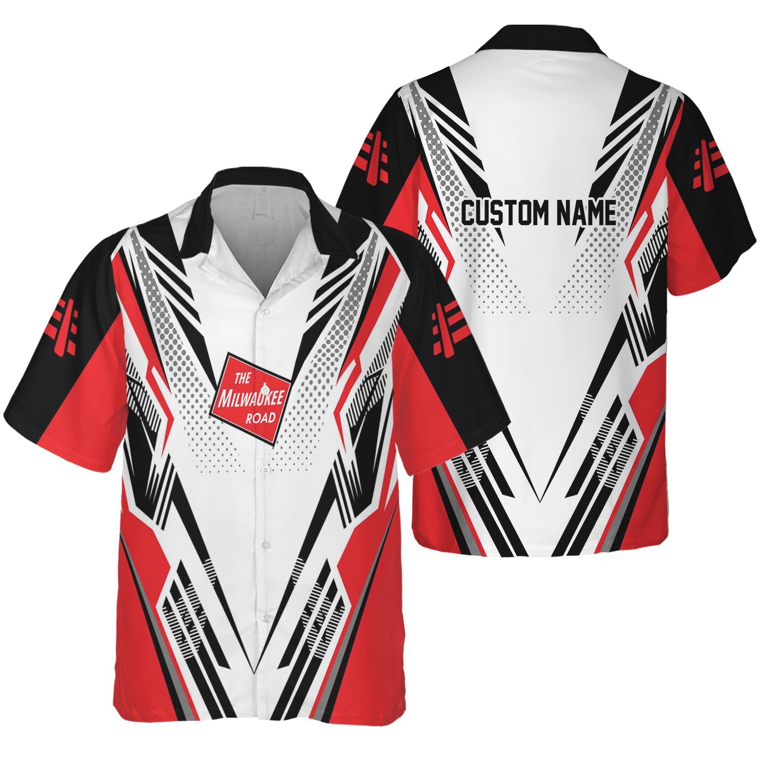 Railspirit Personalized Chicago, Milwaukee, St. Paul and Pacific Railroad Hawaiian Shirt Railroad Tribute Design Milwaukee Road Train Shirt