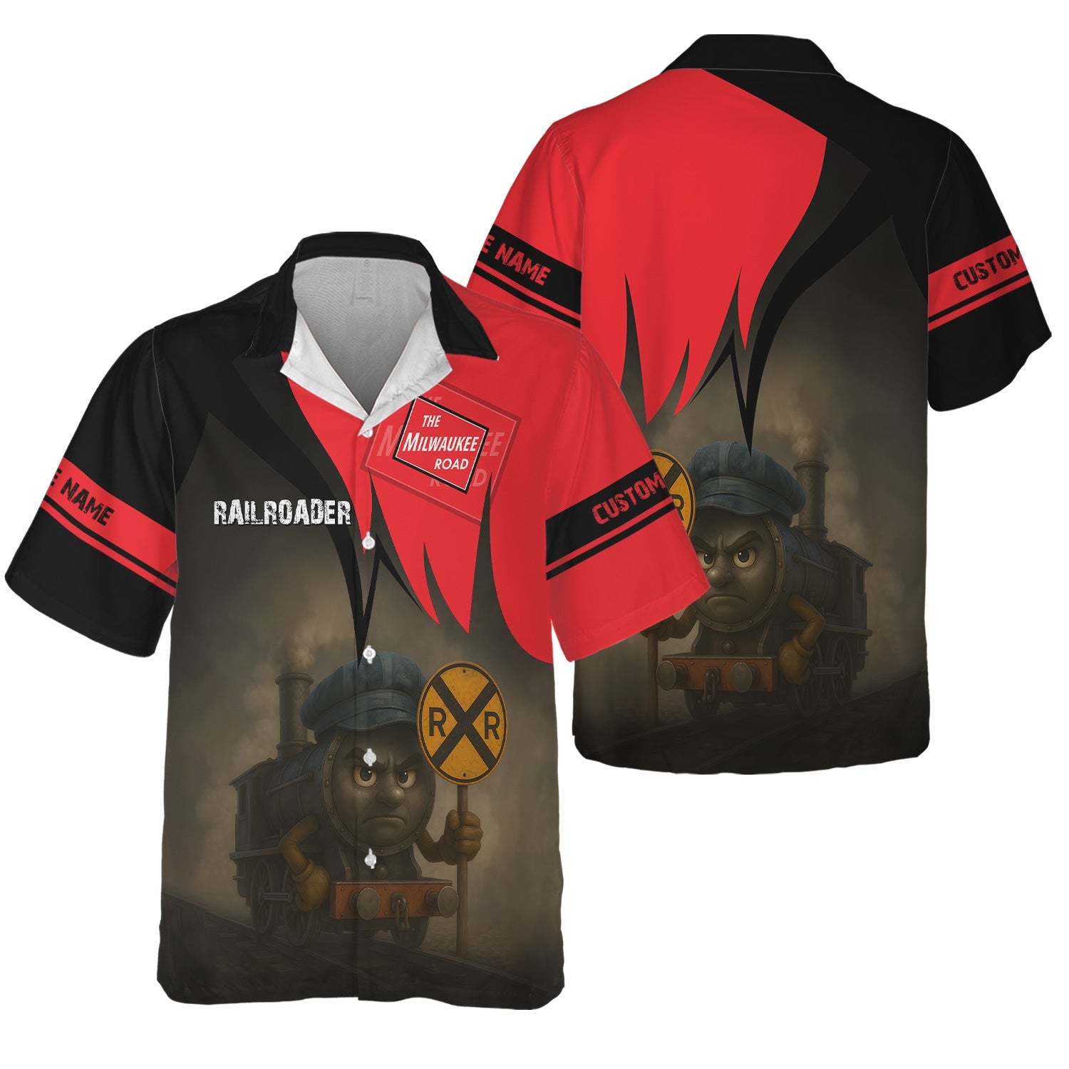 Railspirit Personalized Chicago, Milwaukee, St.Paul and Pacific Railroad Hawaiian Shirt Angry Train Milwaukee Road Hawaiian Shirt Gift For Train Love